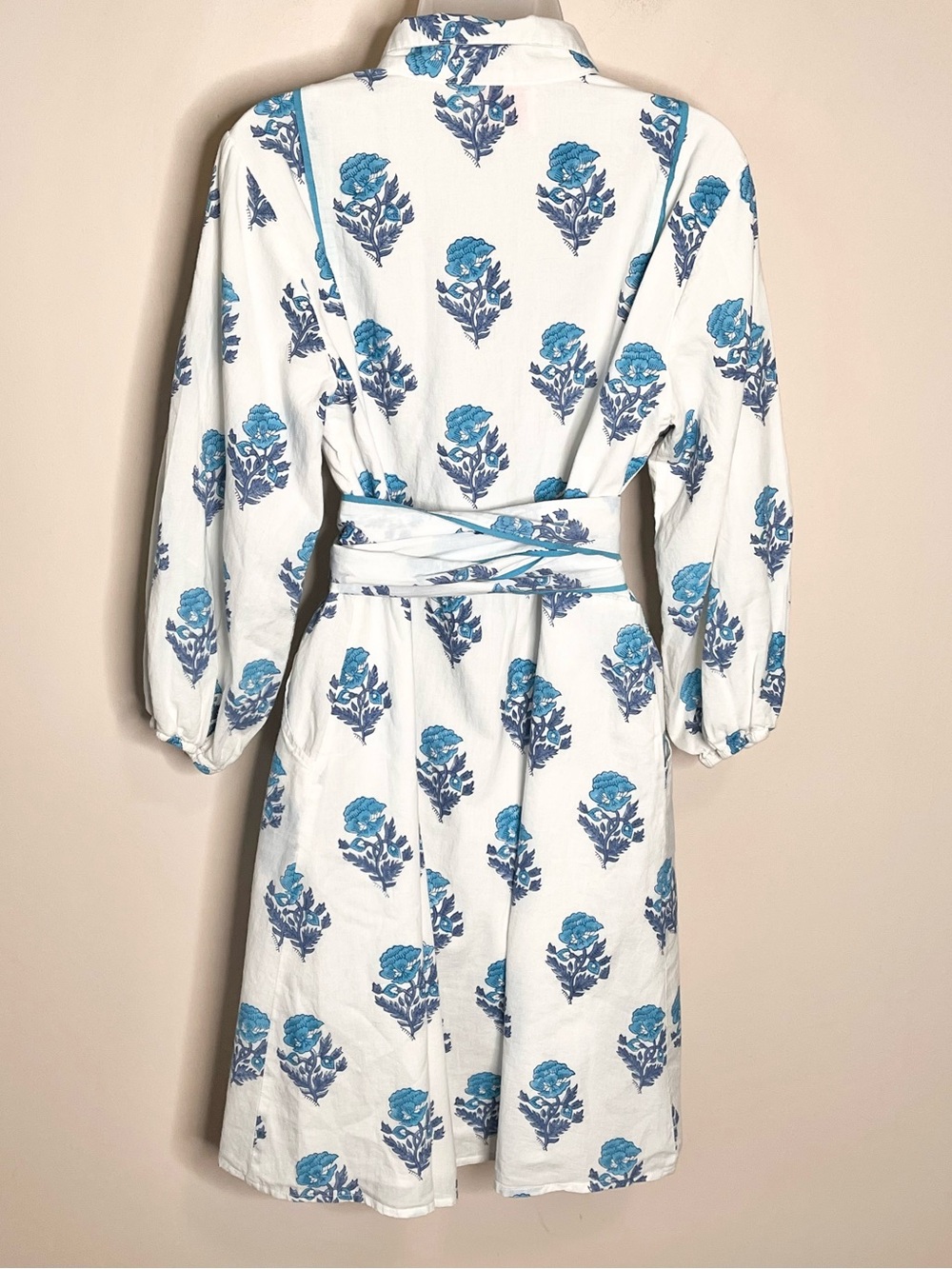 VICTORIA DUNN Blue White Floral Cotton Tie Waist Dress XS/M - Picture 4 of 7